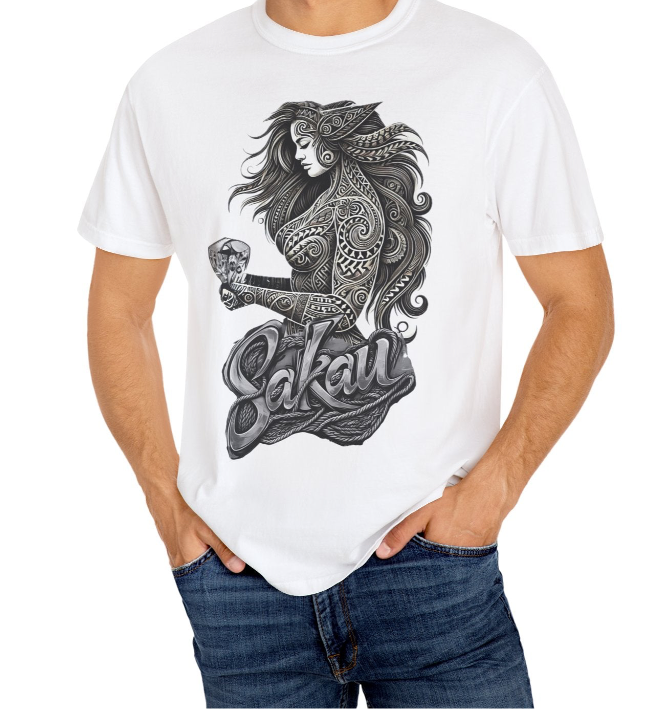 Sakau Unisex Garment-Dyed T-shirt - Bold Graphic Design for Cultural Celebrations