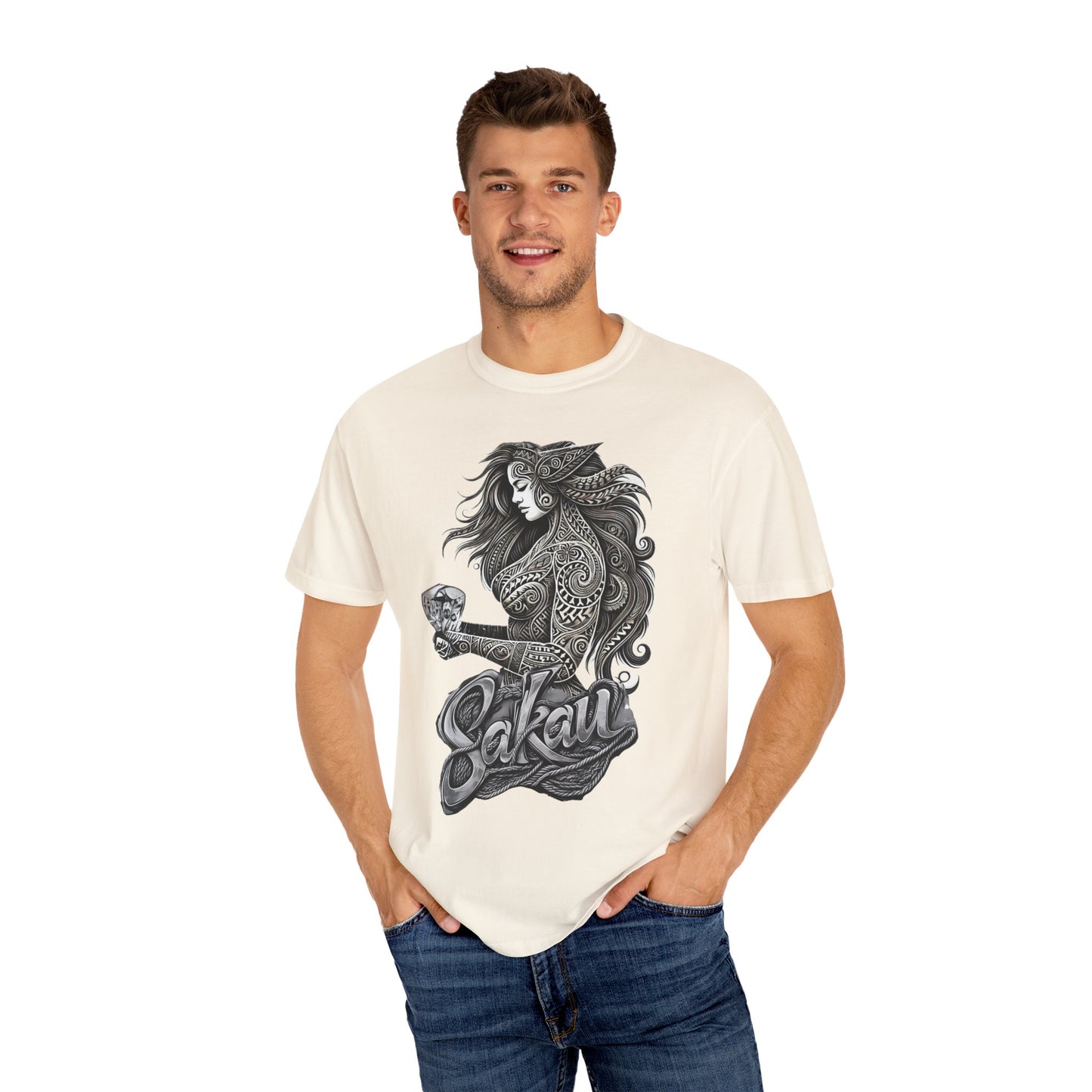 Sakau Unisex Garment-Dyed T-shirt - Bold Graphic Design for Cultural Celebrations