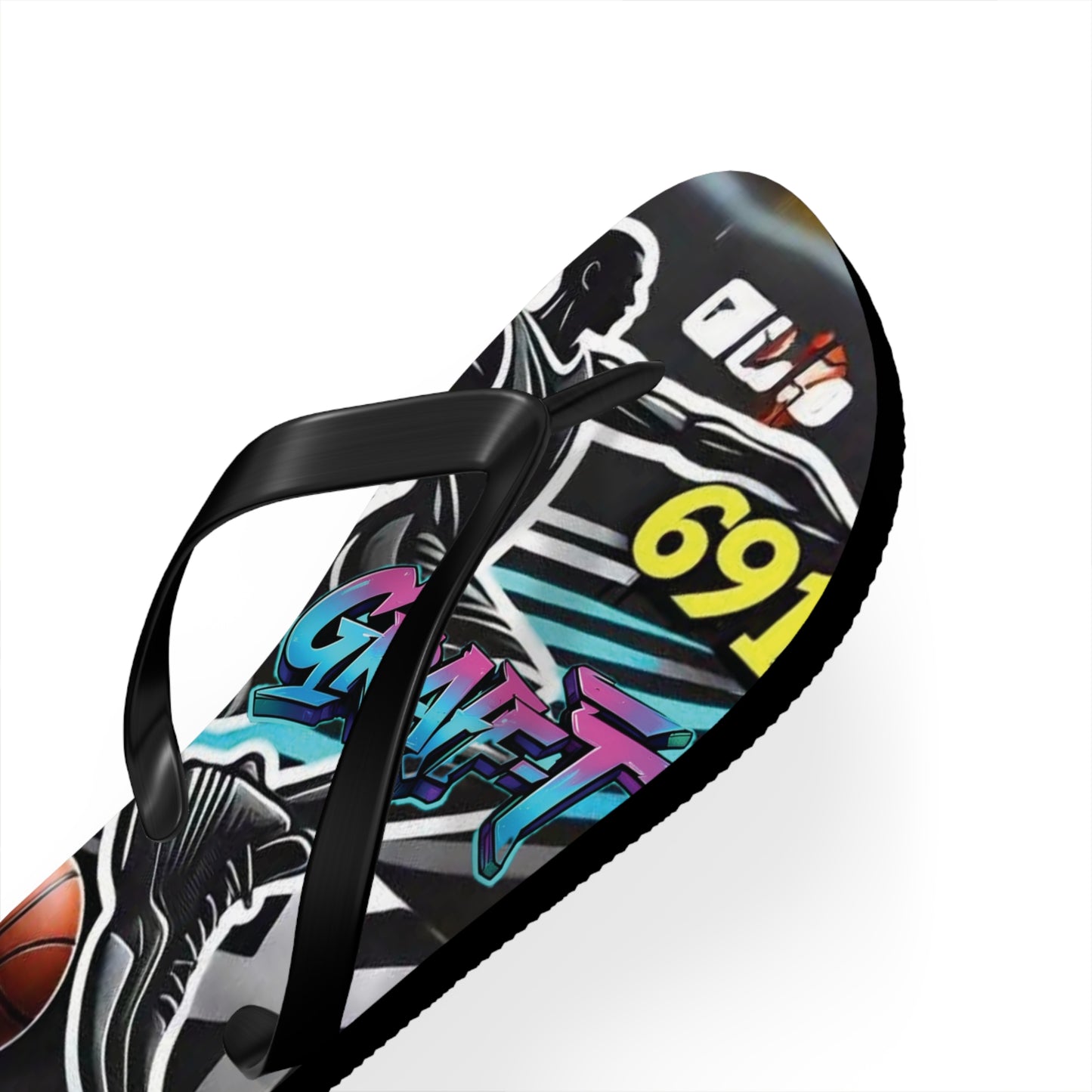 Urban Graffiti Basketball Flip Flops - Stylish Summer Footwear for Sports Lovers