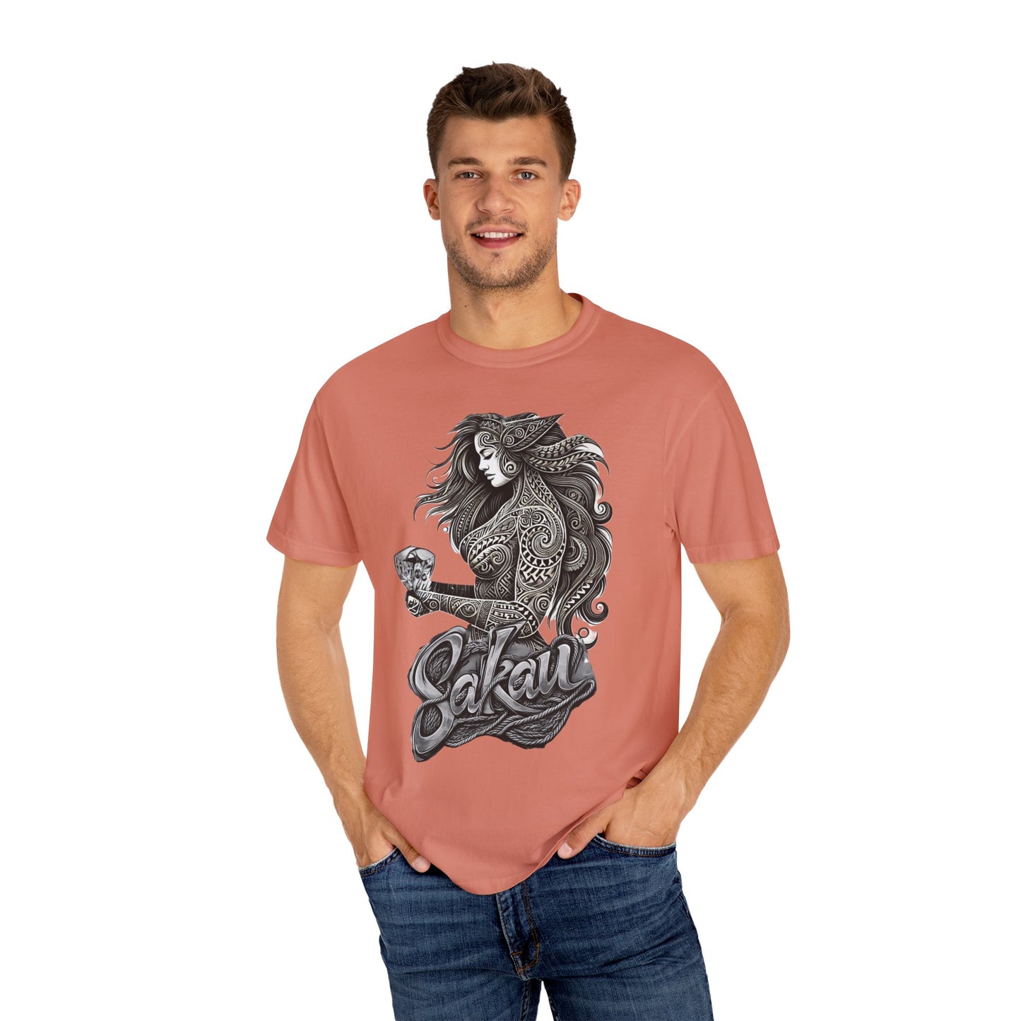 Sakau Unisex Garment-Dyed T-shirt - Bold Graphic Design for Cultural Celebrations