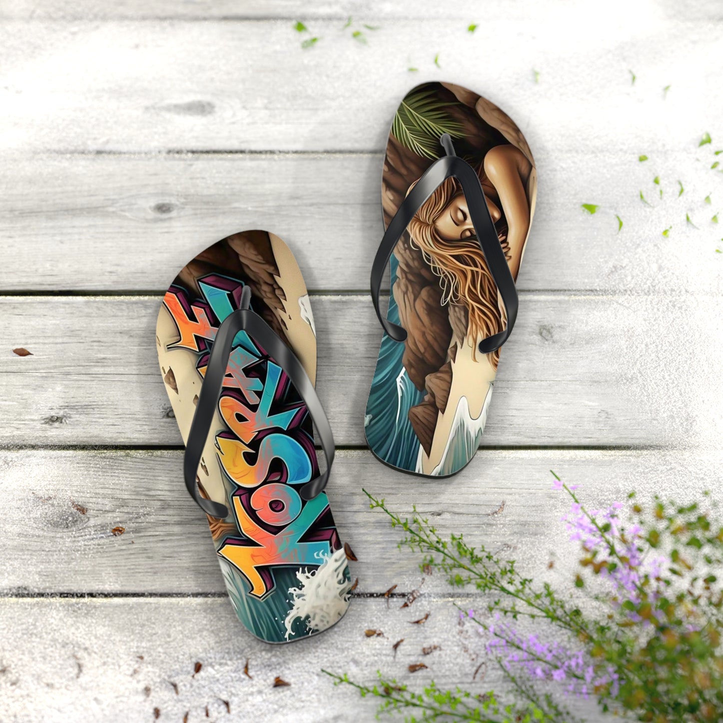 Custom Graffiti Flip Flops - Colorful Beach Sandals for Summer Vibes