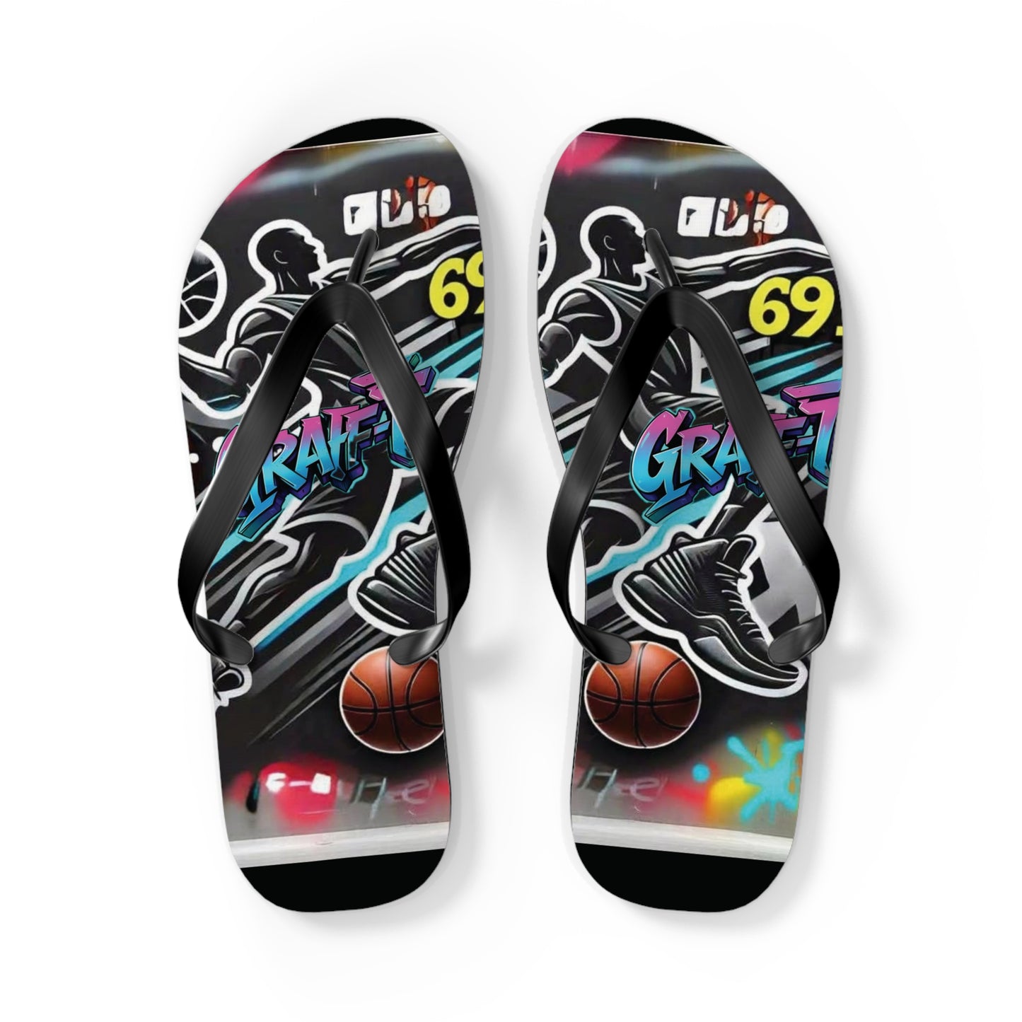 Urban Graffiti Basketball Flip Flops - Stylish Summer Footwear for Sports Lovers