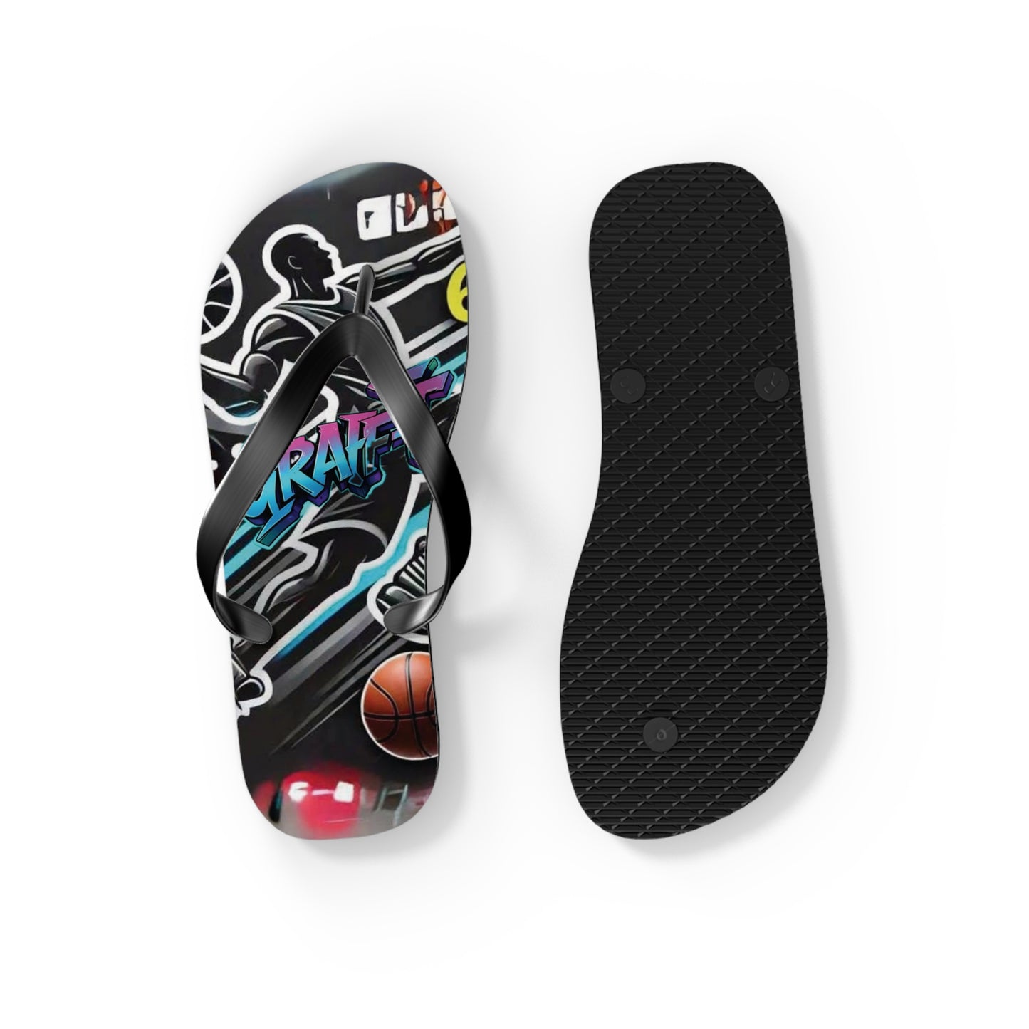 Urban Graffiti Basketball Flip Flops - Stylish Summer Footwear for Sports Lovers