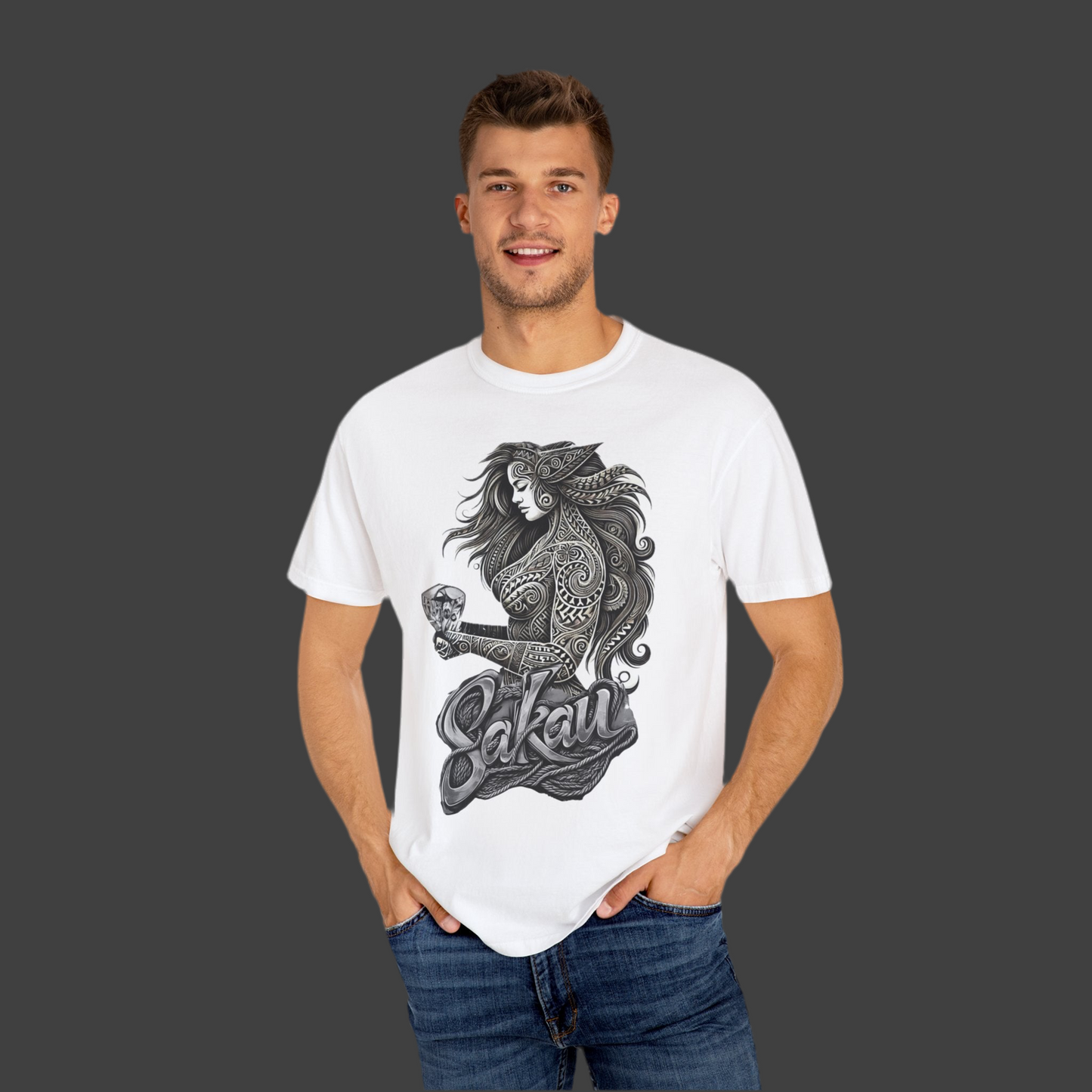 Sakau Unisex Garment-Dyed T-shirt - Bold Graphic Design for Cultural Celebrations