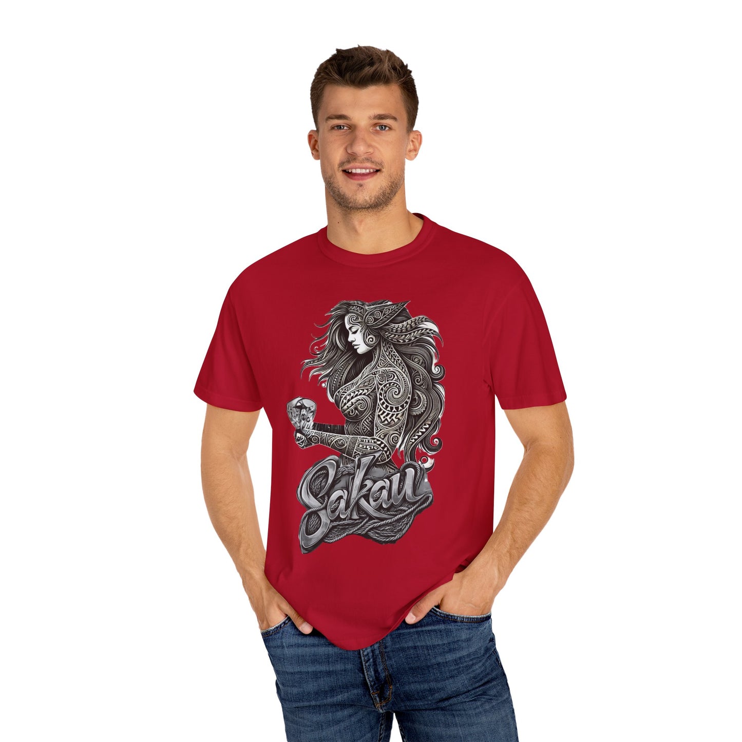 Sakau Unisex Garment-Dyed T-shirt - Bold Graphic Design for Cultural Celebrations