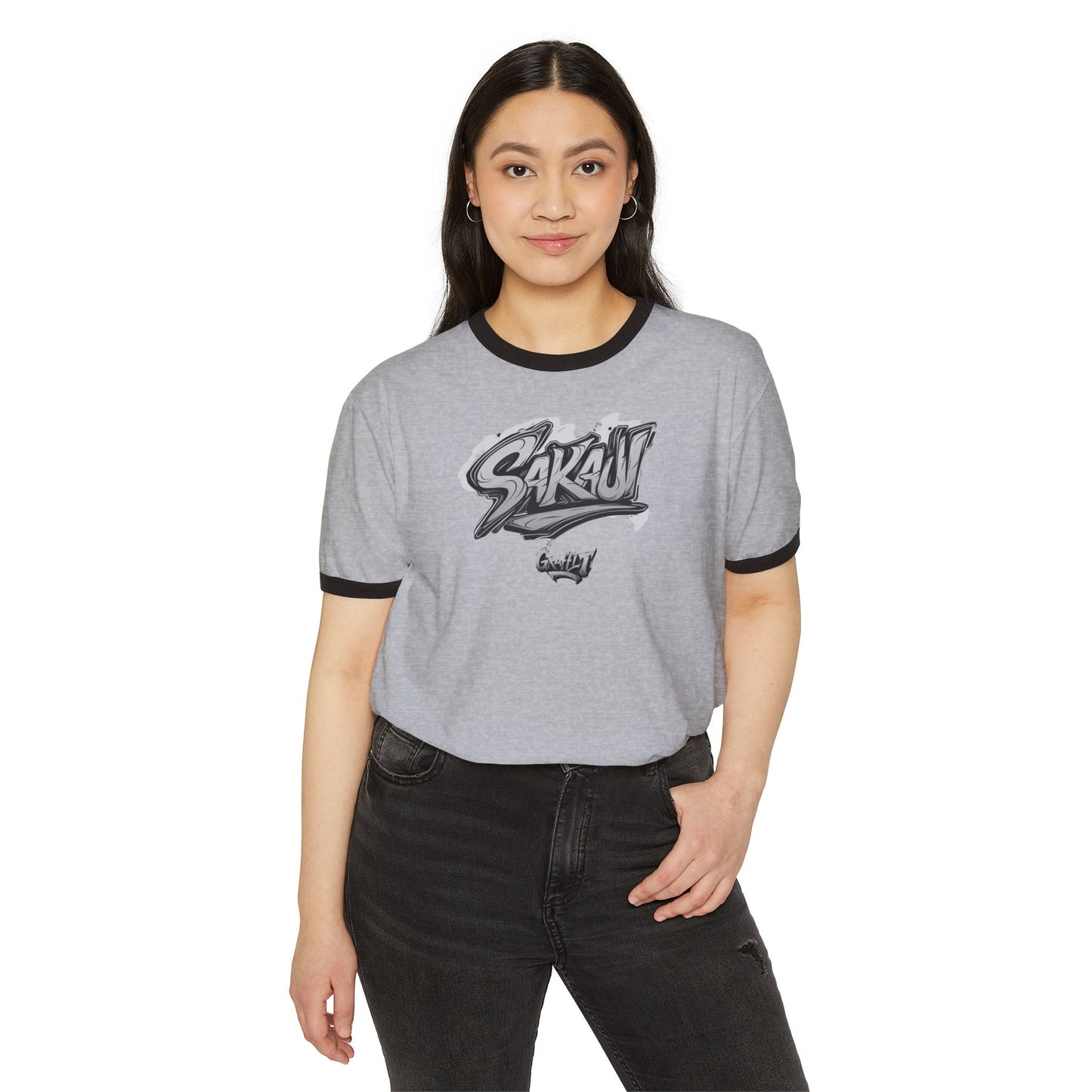 Sakau Graphic Unisex Cotton Ringer T-Shirt - Casual Streetwear Style