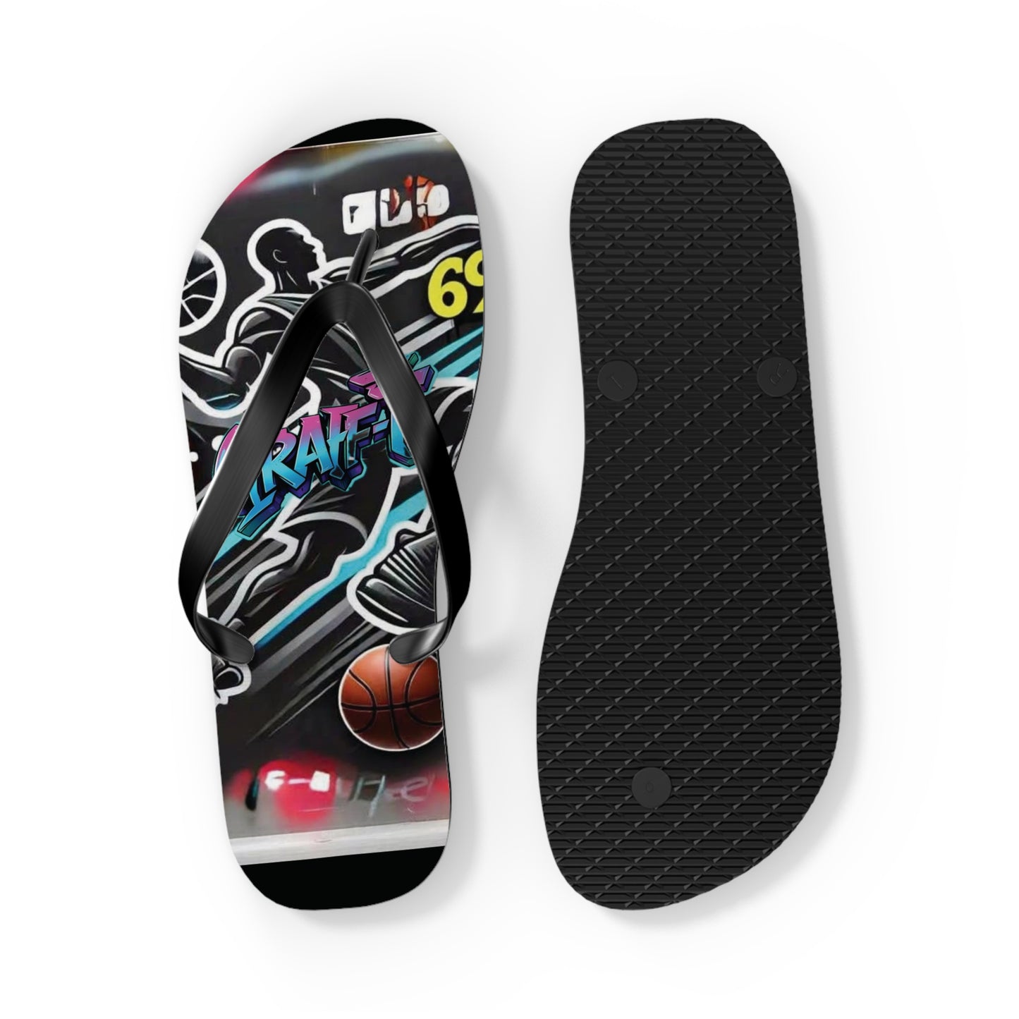 Urban Graffiti Basketball Flip Flops - Stylish Summer Footwear for Sports Lovers