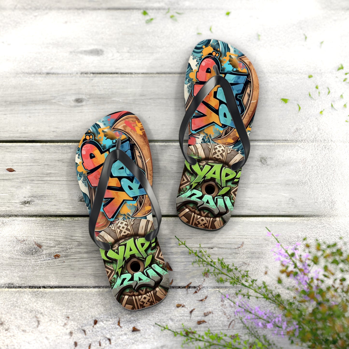 Graffiti Art Flip Flops - Vibrant Beach Footwear for Summer Fun