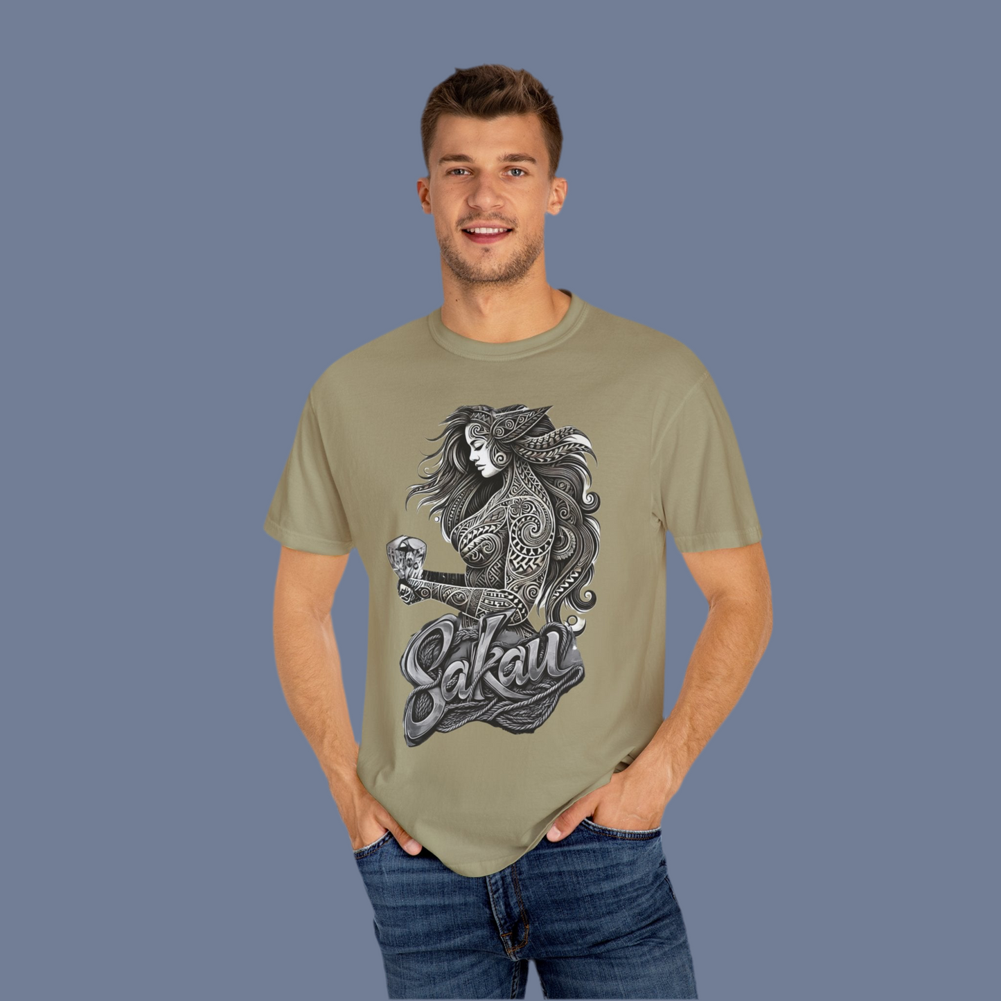 Sakau Unisex Garment-Dyed T-shirt - Bold Graphic Design for Cultural Celebrations