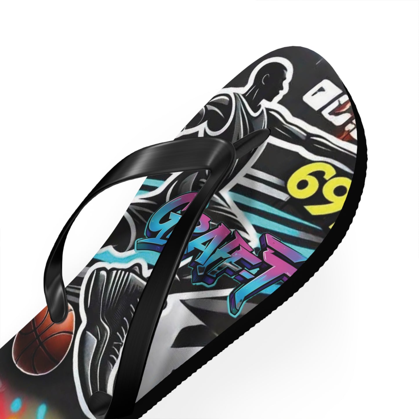 Urban Graffiti Basketball Flip Flops - Stylish Summer Footwear for Sports Lovers