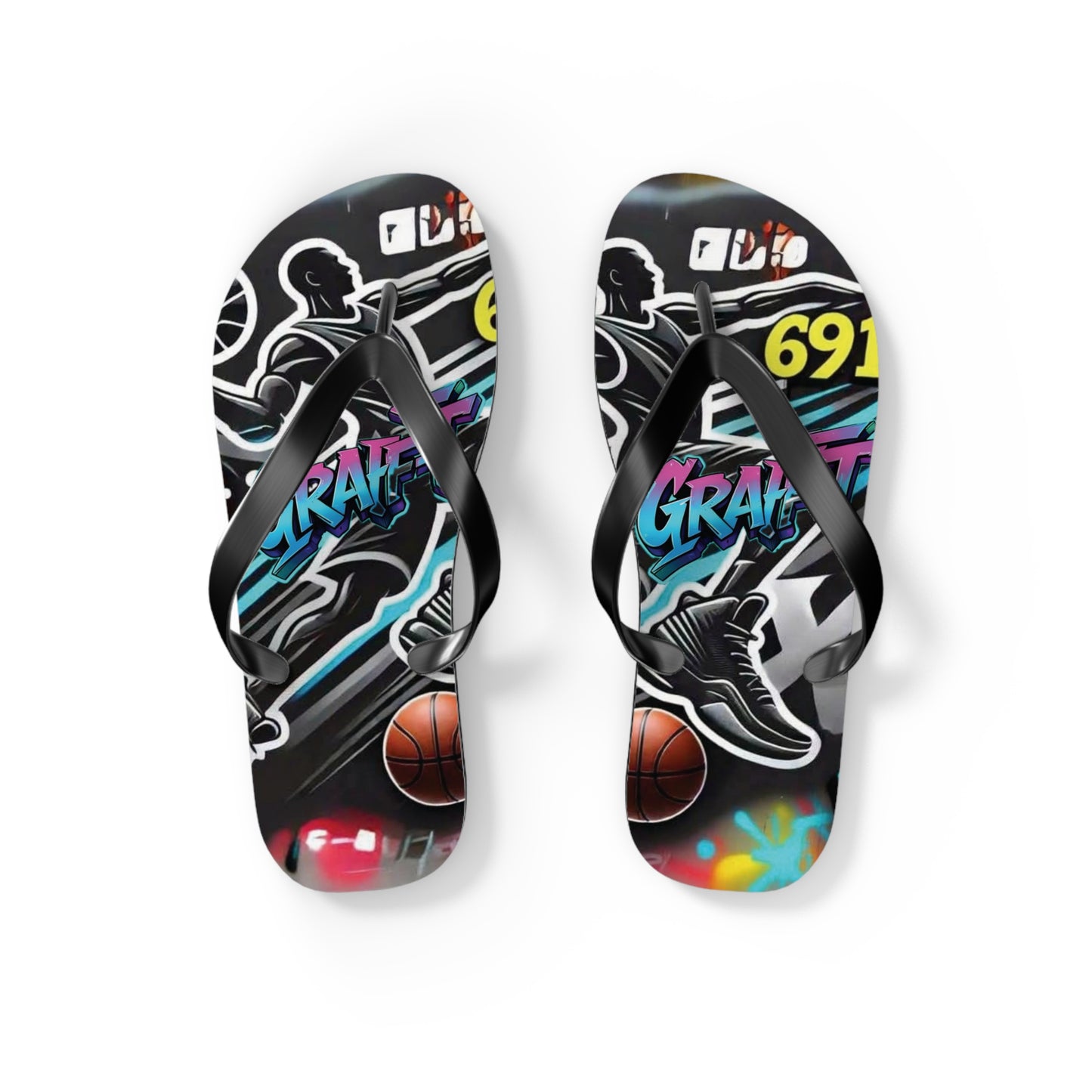 Urban Graffiti Basketball Flip Flops - Stylish Summer Footwear for Sports Lovers