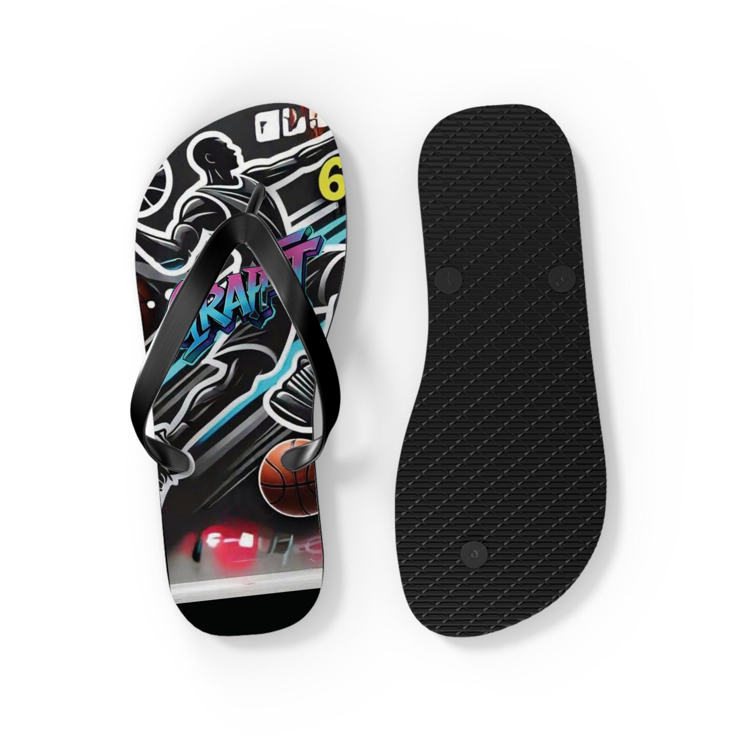 Urban Graffiti Basketball Flip Flops - Stylish Summer Footwear for Sports Lovers