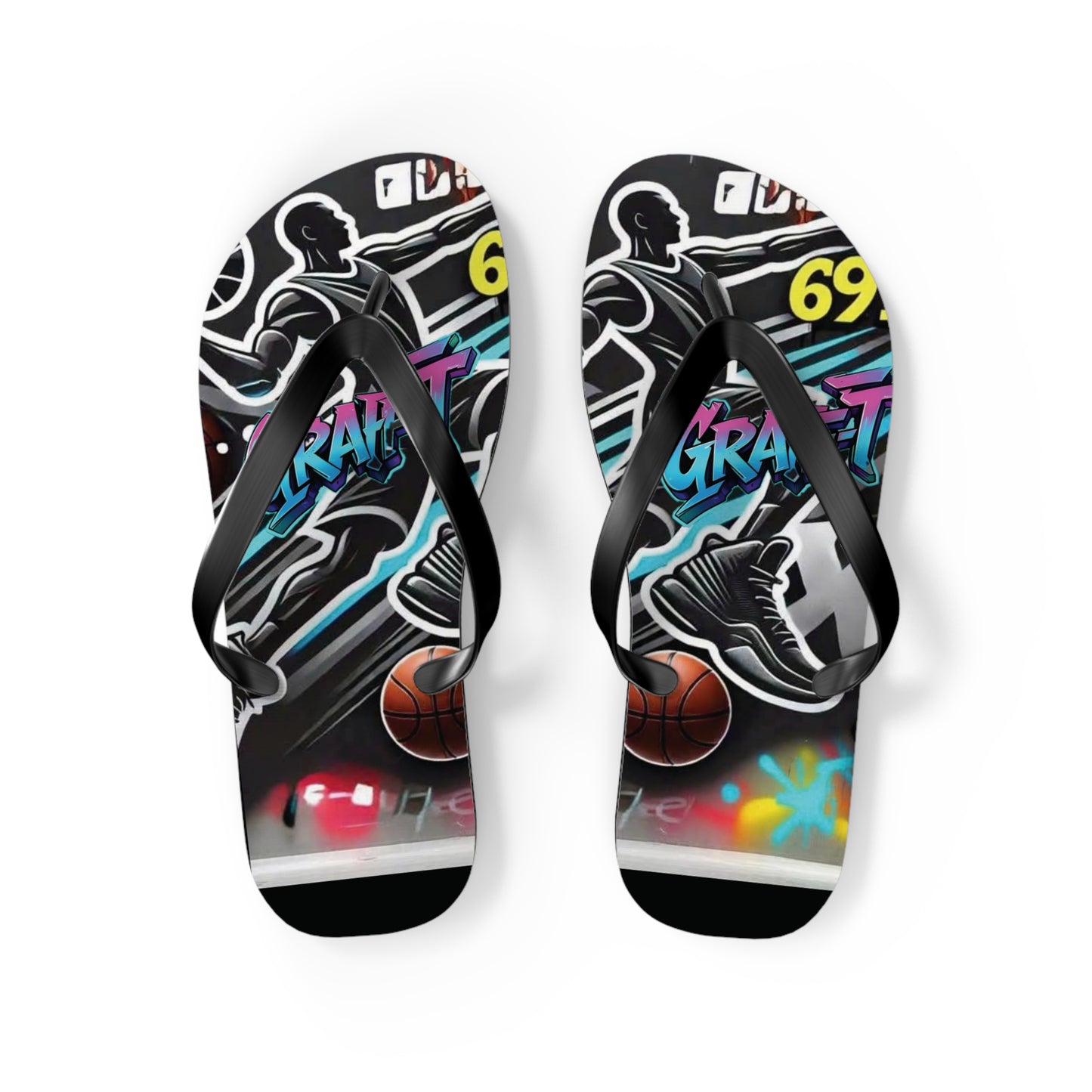 Urban Graffiti Basketball Flip Flops - Stylish Summer Footwear for Sports Lovers