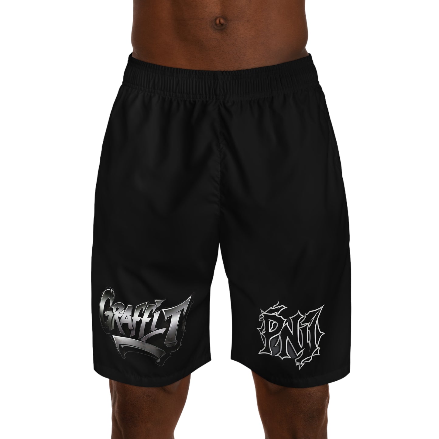 Men's Graffiti Print Jogger Shorts - Urban Streetwear Style