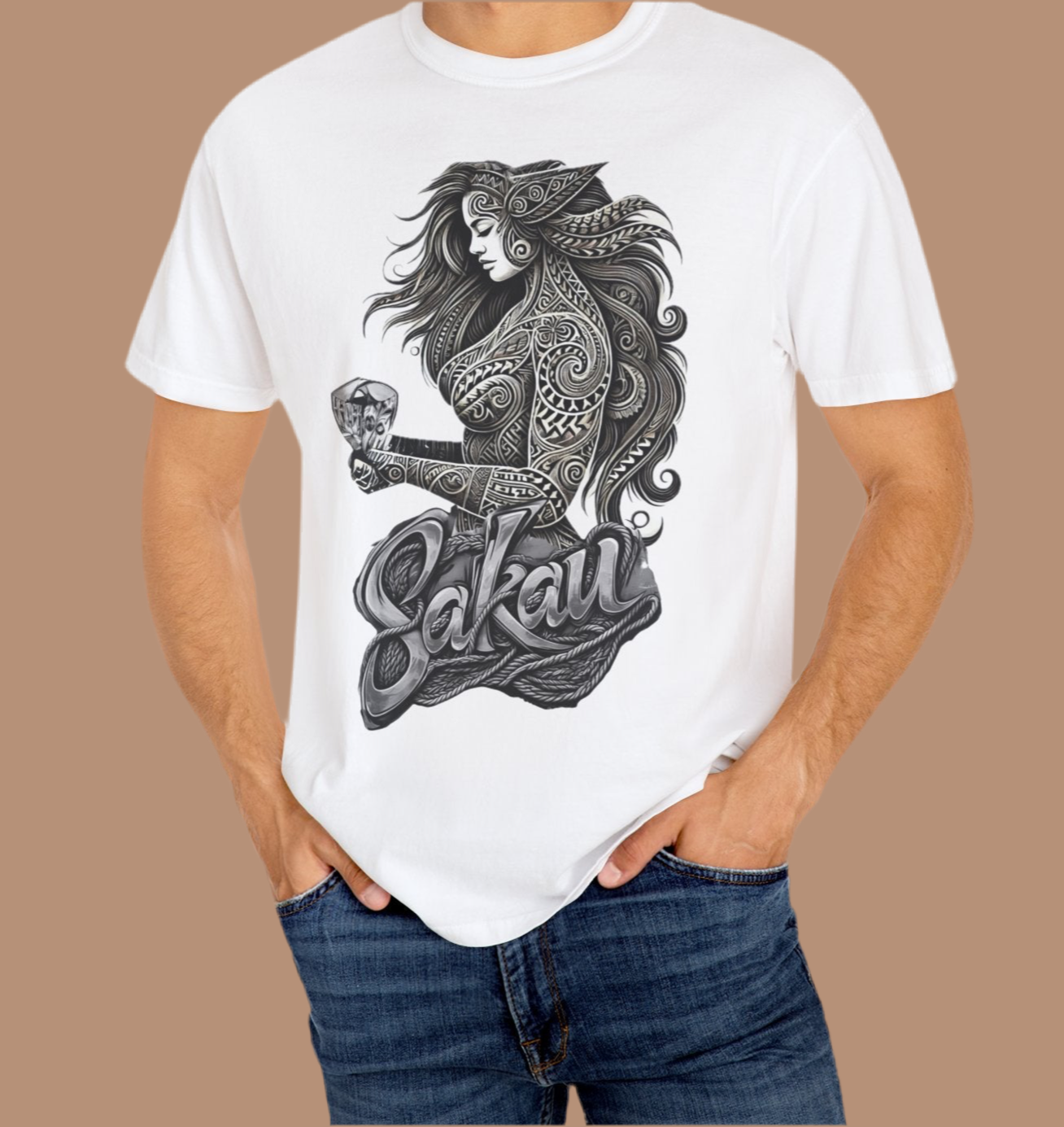 Sakau Unisex Garment-Dyed T-shirt - Bold Graphic Design for Cultural Celebrations